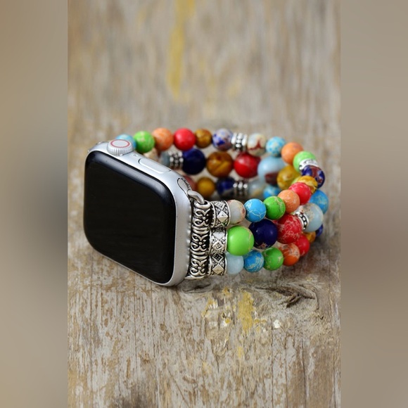 Synthetic Imperial Jasper Beaded Watchband Bracelet - Picture 1 of 6